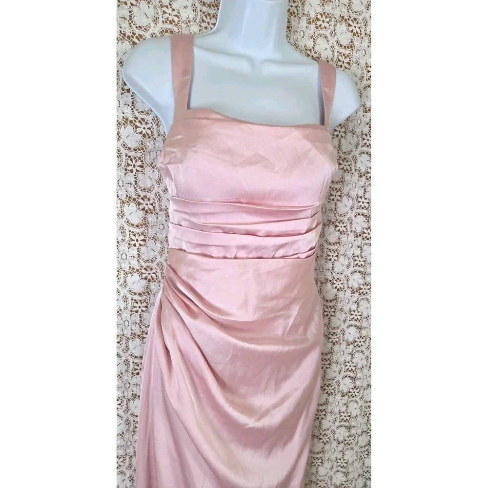Light Pink Satin Maxi Dress 0 Corset Ruched Adjustable Straps Prom Formal NWT